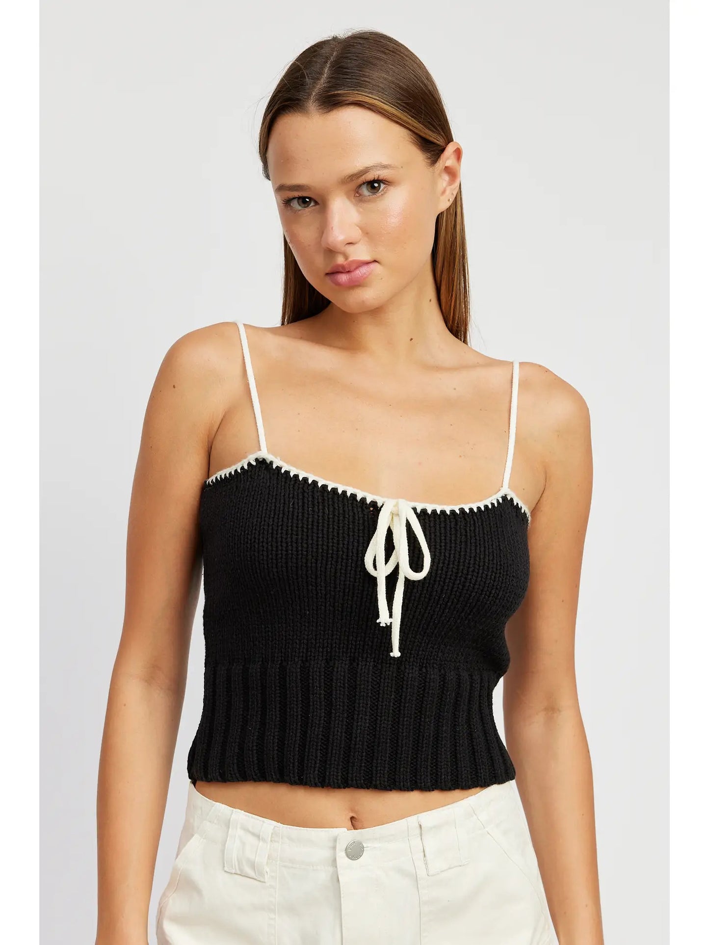 Crochet Tank Top with Contrasted Bow Detail