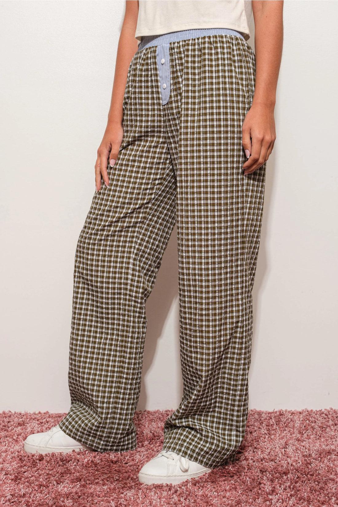 Contrast Plaid Pajama Pants