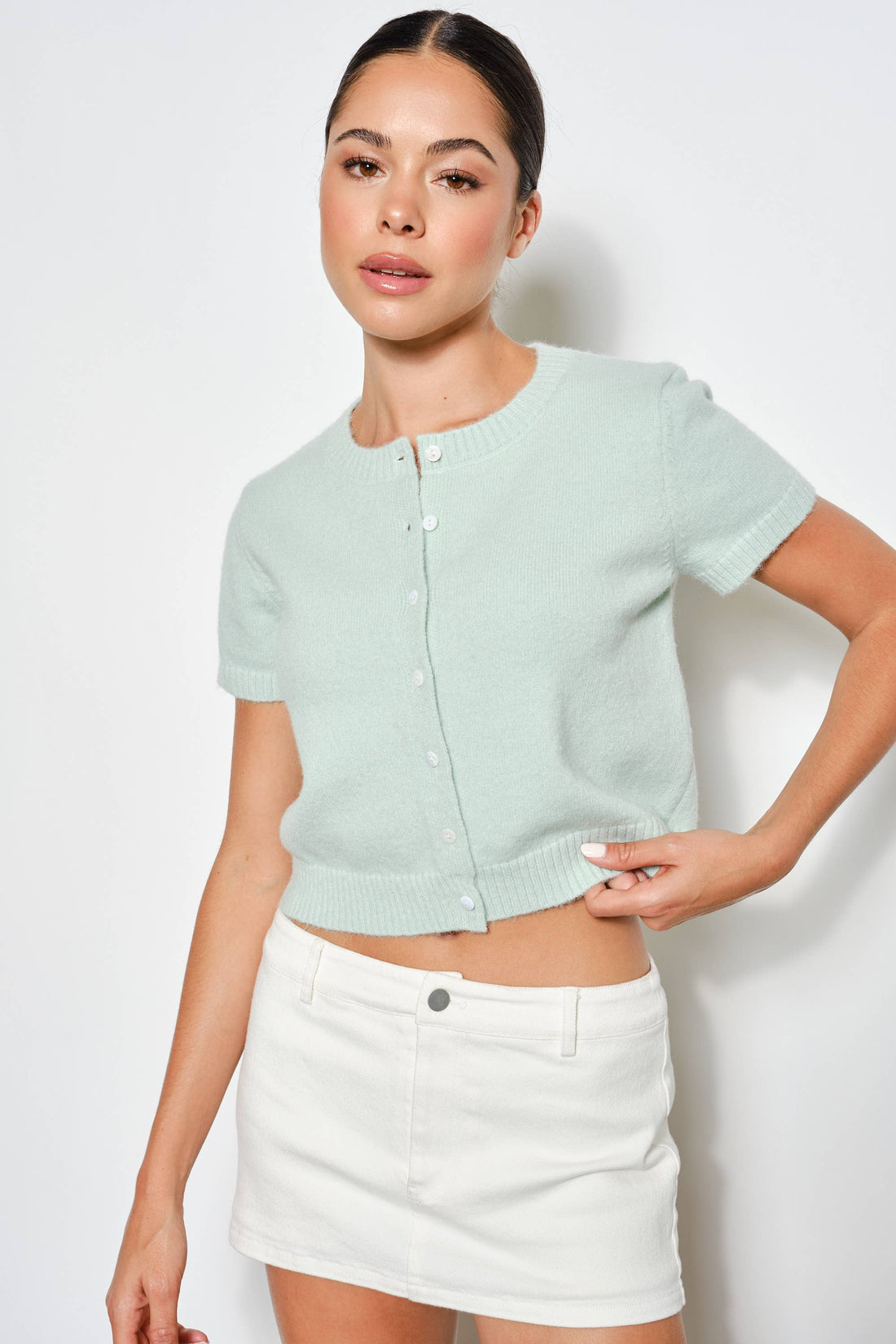 RAVEN SHORT SLEEVE CARDIGAN: Ivory