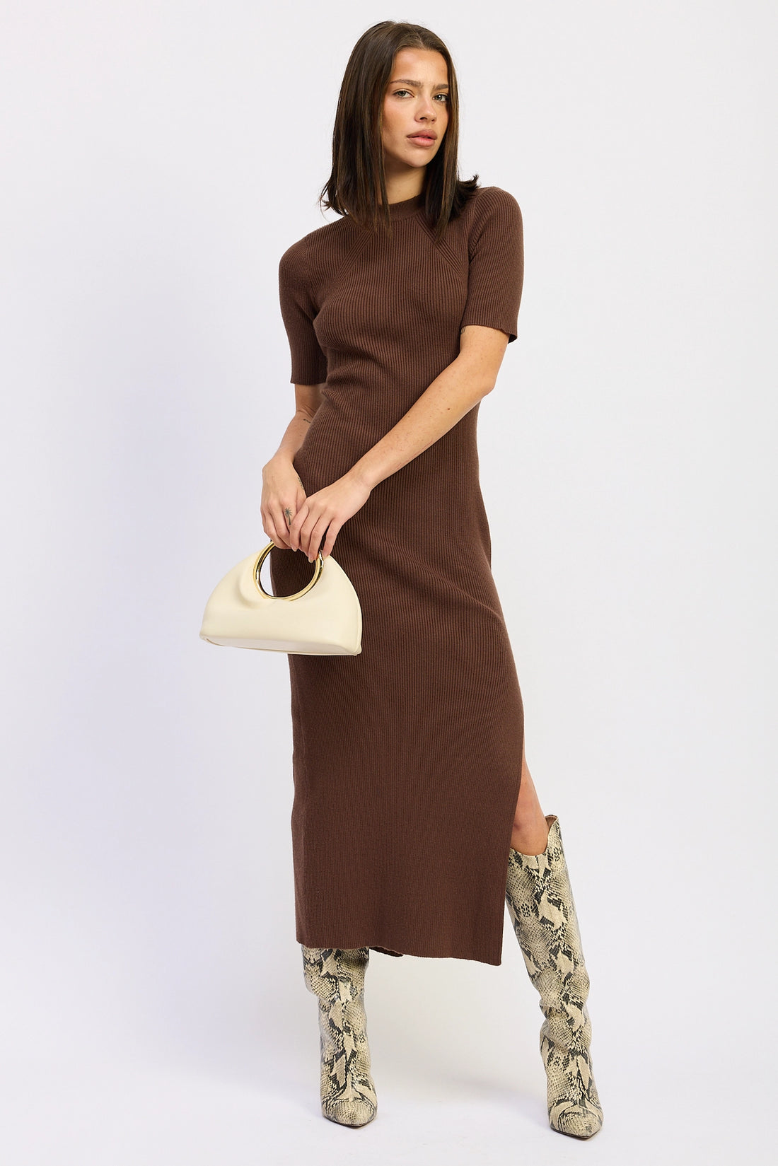 Emory Park Ribbed Sweater Midi Dress with Slit CHOCOLATE / M Emory Park Ribbed Sweater Midi Dress with Slit CHOCOLATE / M
