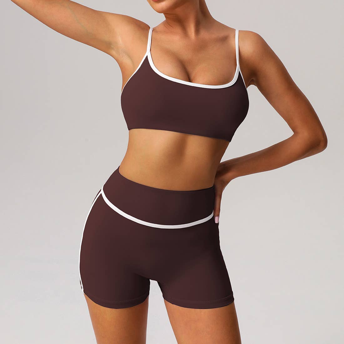 Women Color Block Sport Bra Fitness Shorts 2 Pcs Yoga Set: Blue