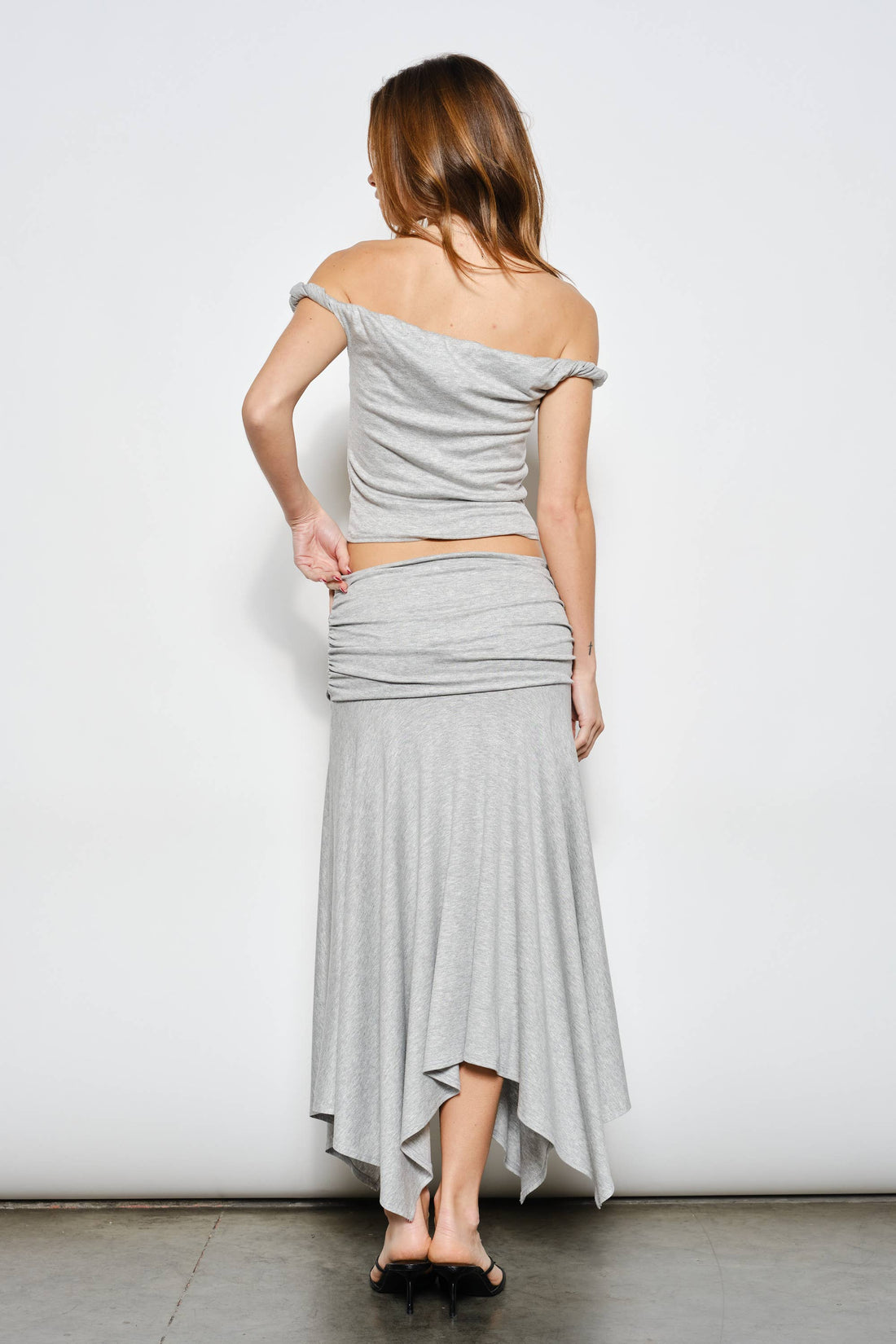 AERIE RUCHED MIDI SKIRT : H Grey / L