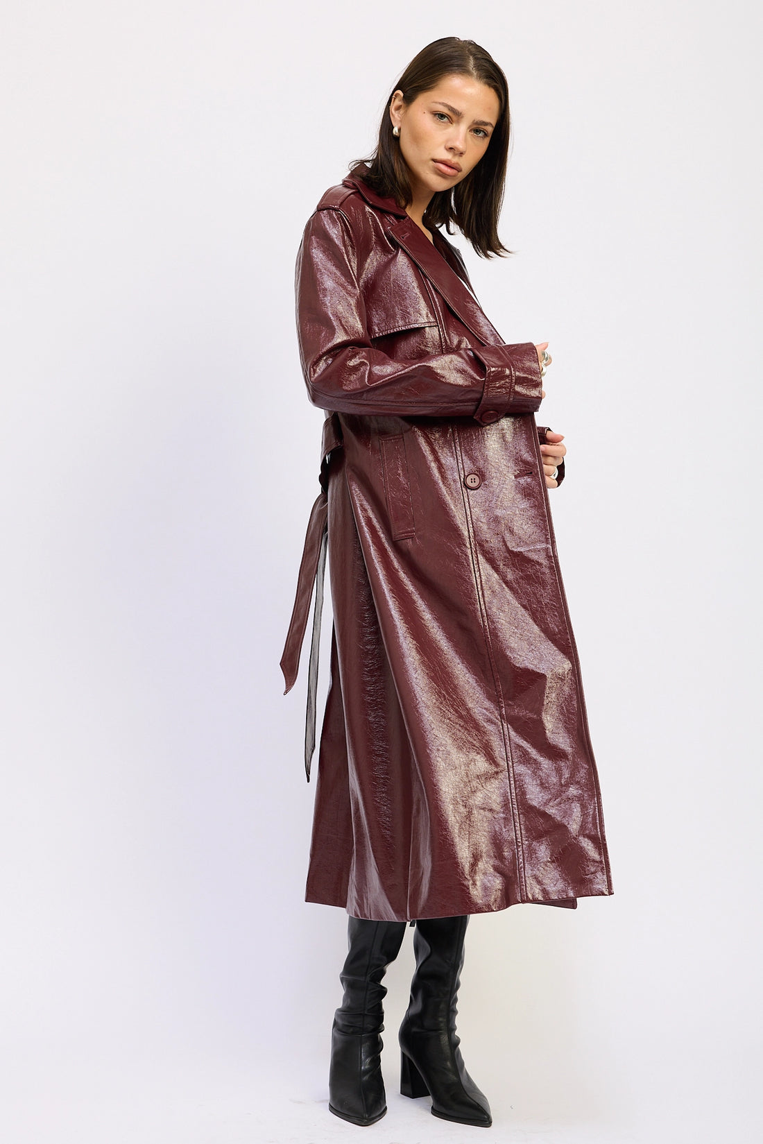 Faux Leather Trench Coat