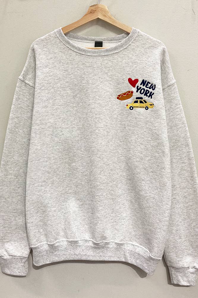 New York Taxi Embroidered Grey Sweatshirt: ASH GREY / OVERSIZED / SM
