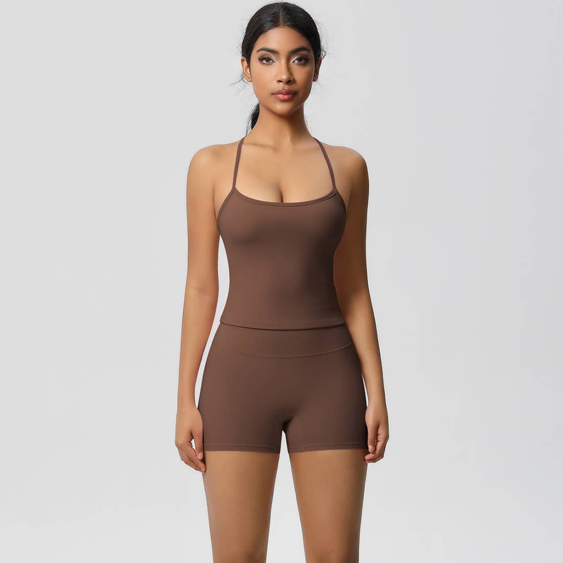 Women Workout Set: Quick Dry Sports Bra + High Waist Shorts: Black