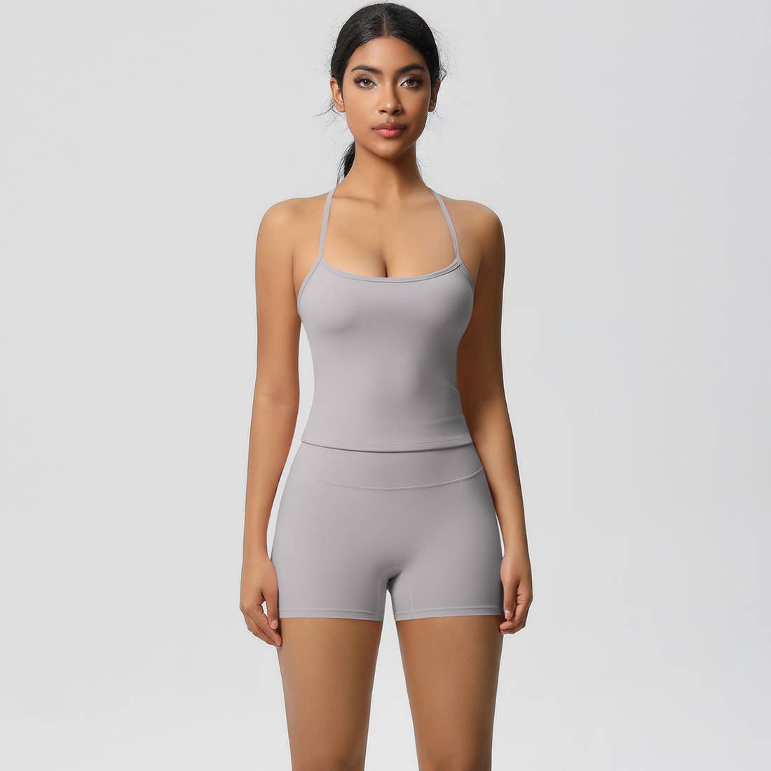 Women Workout Set: Quick Dry Sports Bra + High Waist Shorts: Black