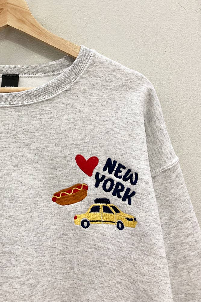 New York Taxi Embroidered Grey Sweatshirt: ASH GREY / OVERSIZED / LXL