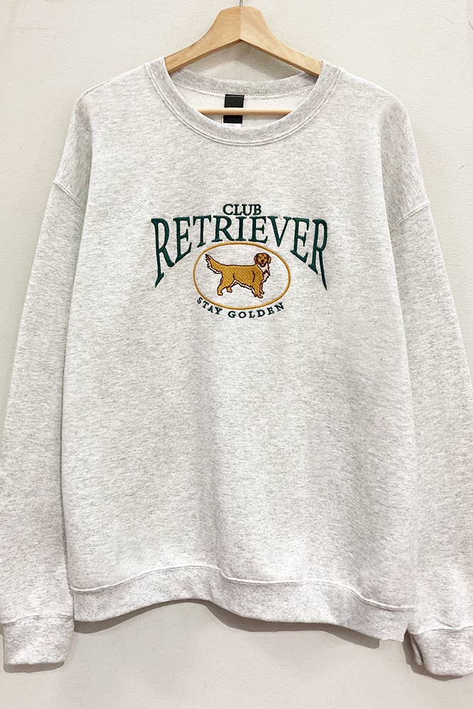 Embroidered Retriever Club Sweatshirt: ASH GREY / OVERSIZED / LXL