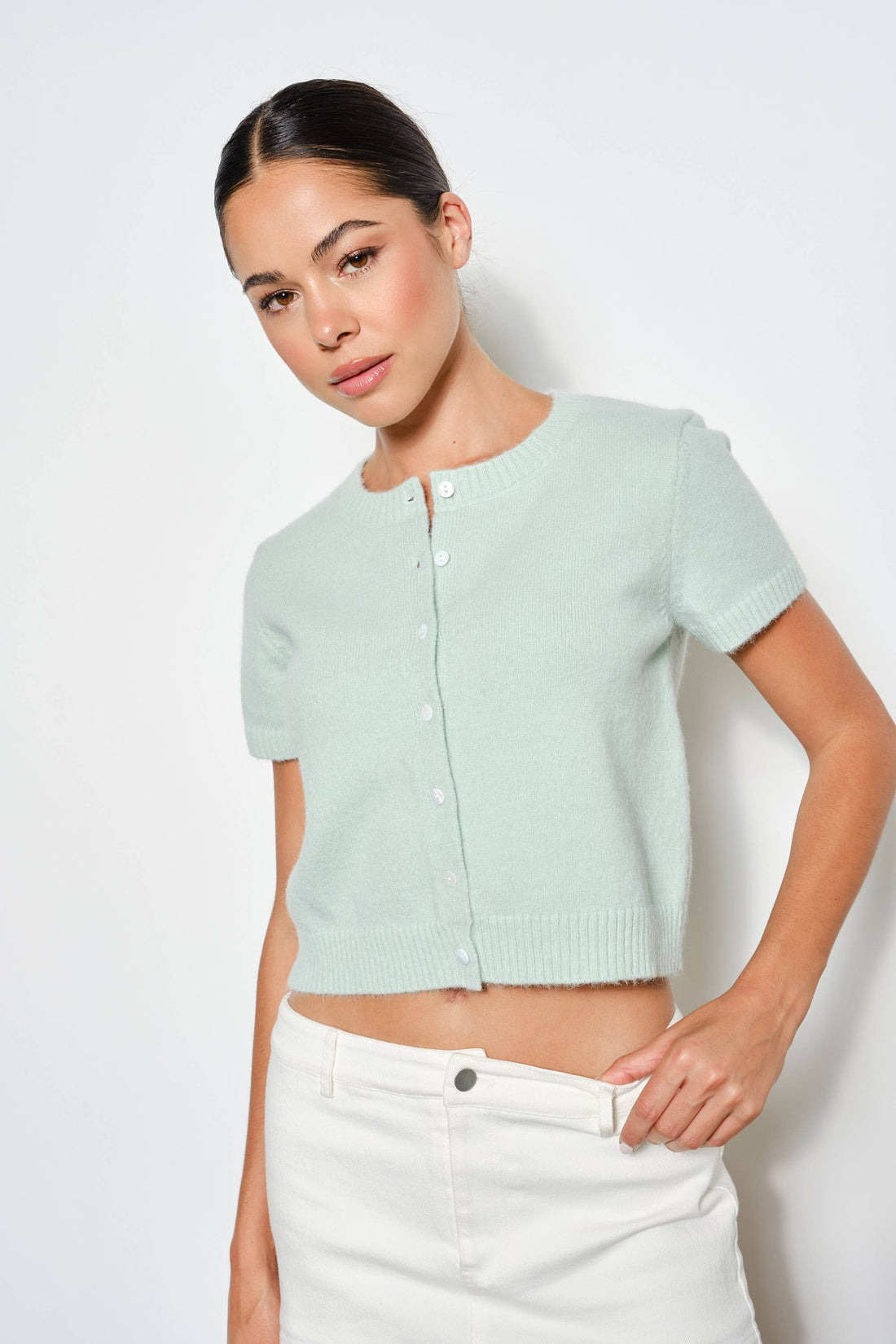 RAVEN SHORT SLEEVE CARDIGAN: Ivory