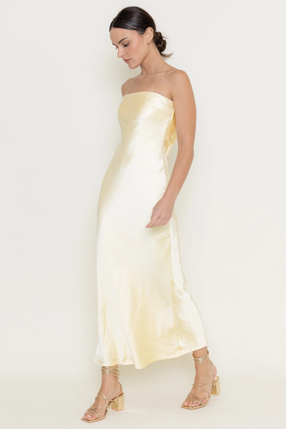 Chic Strapless Bias Open Back Maxi Slip