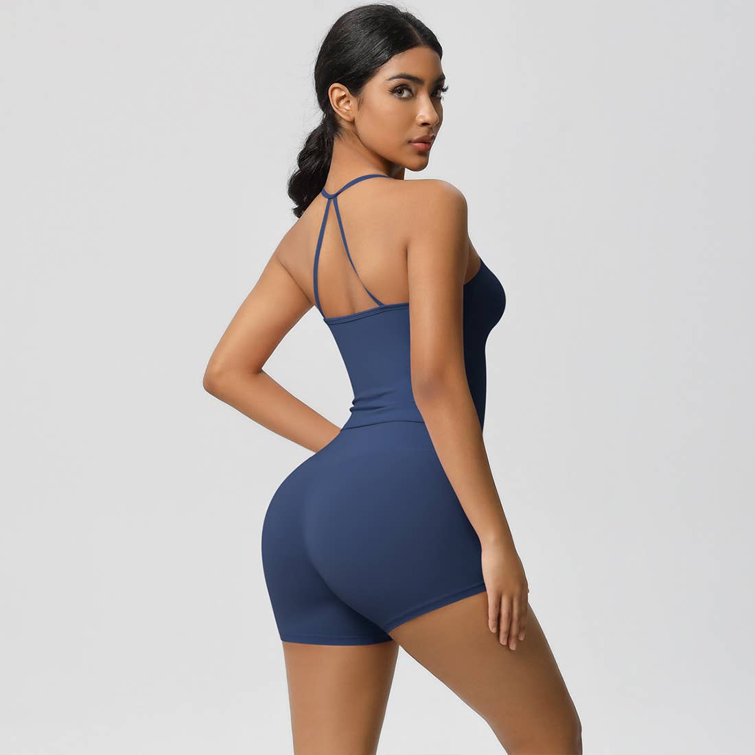 Women Workout Set: Quick Dry Sports Bra + High Waist Shorts: Dark Brown