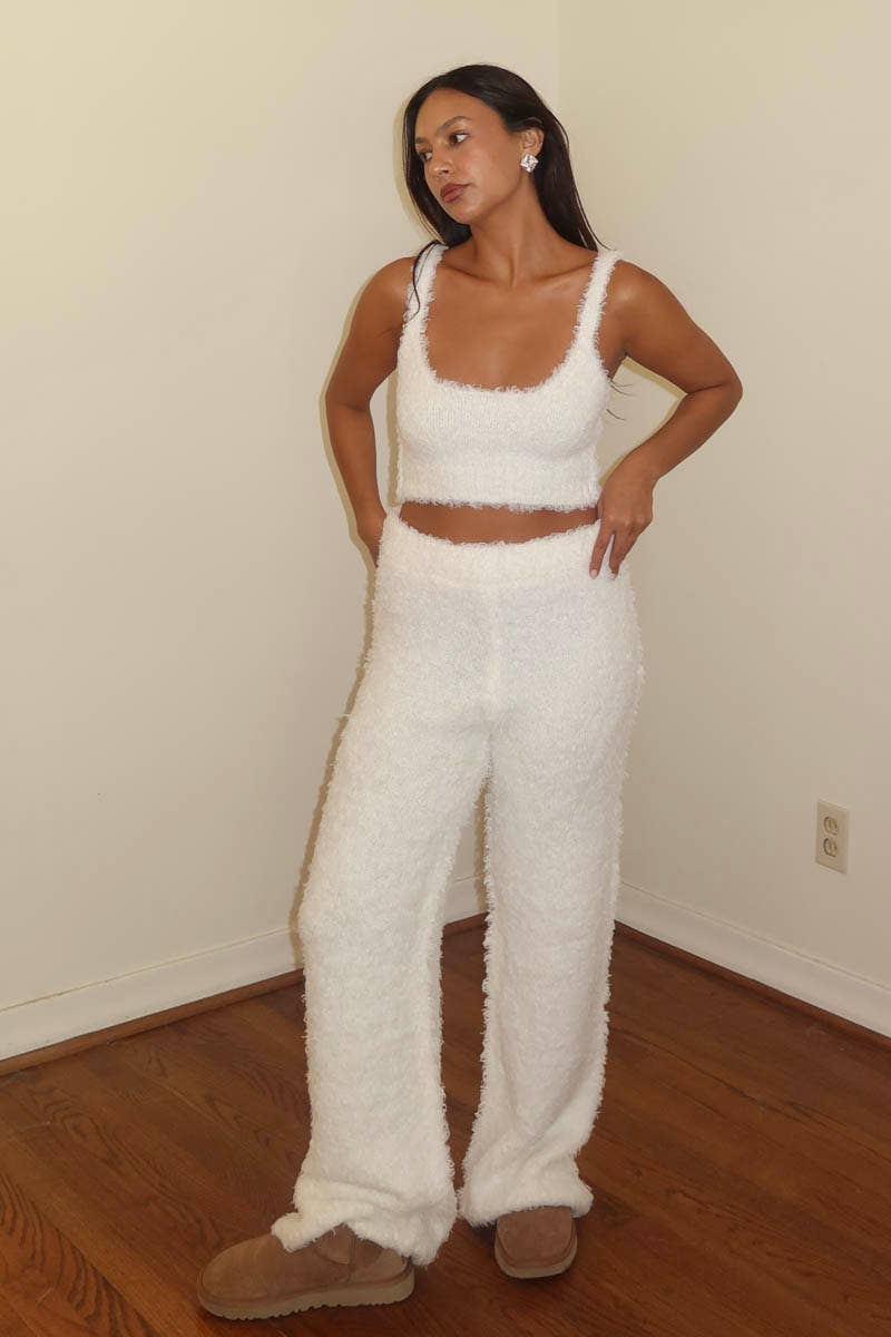 Knit Bralette & Cardigan w/Pants: White / M