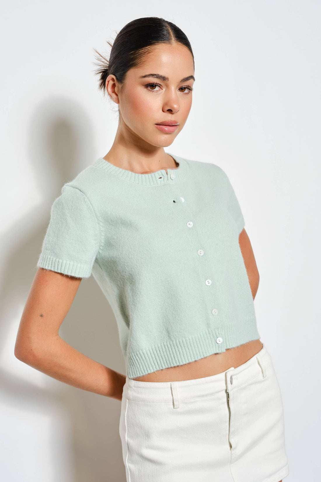 RAVEN SHORT SLEEVE CARDIGAN: Ivory