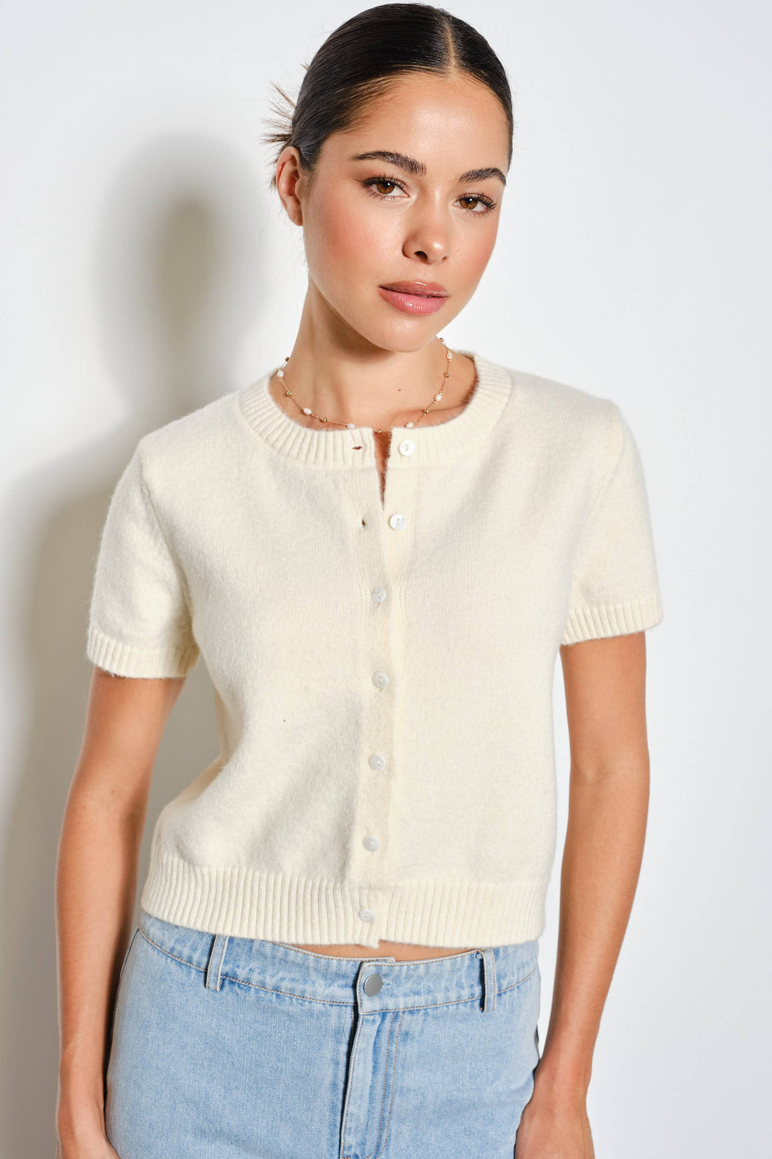RAVEN SHORT SLEEVE CARDIGAN: Ivory