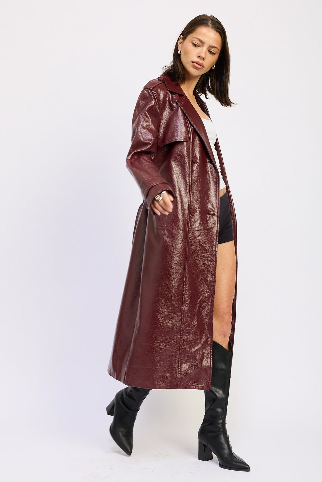 Faux Leather Trench Coat