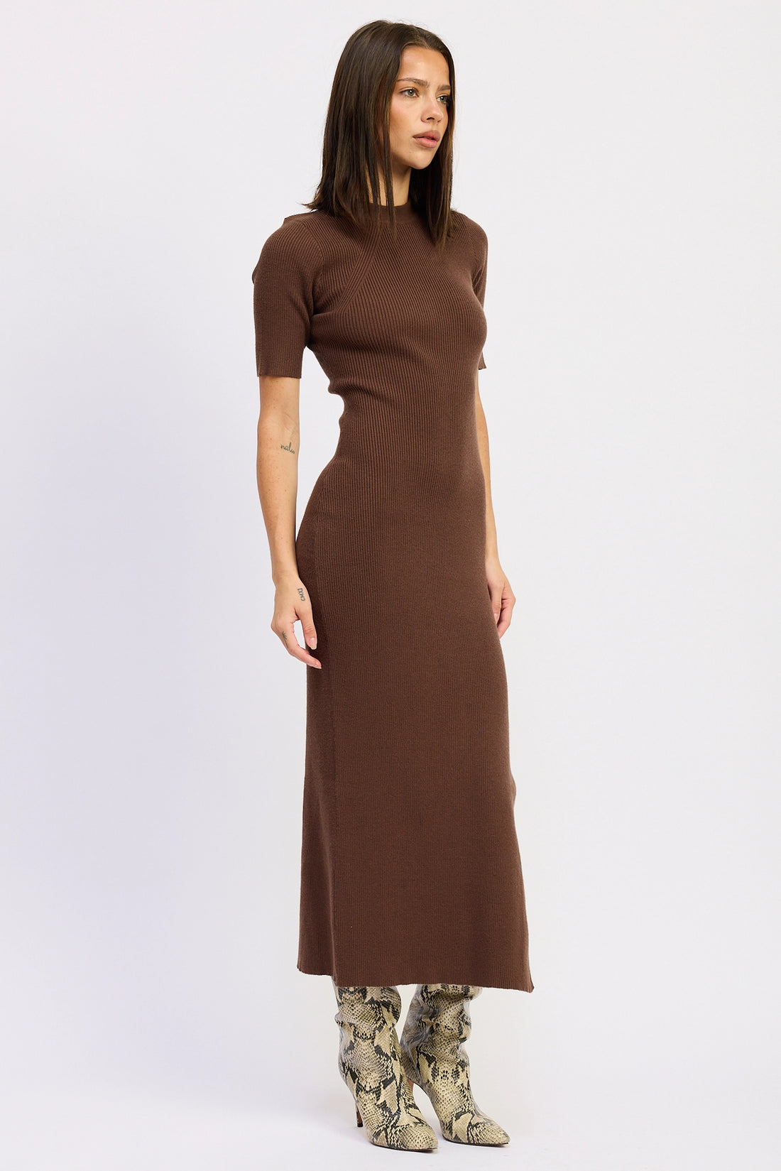 Ribbed Sweater Midi Dress with Slit