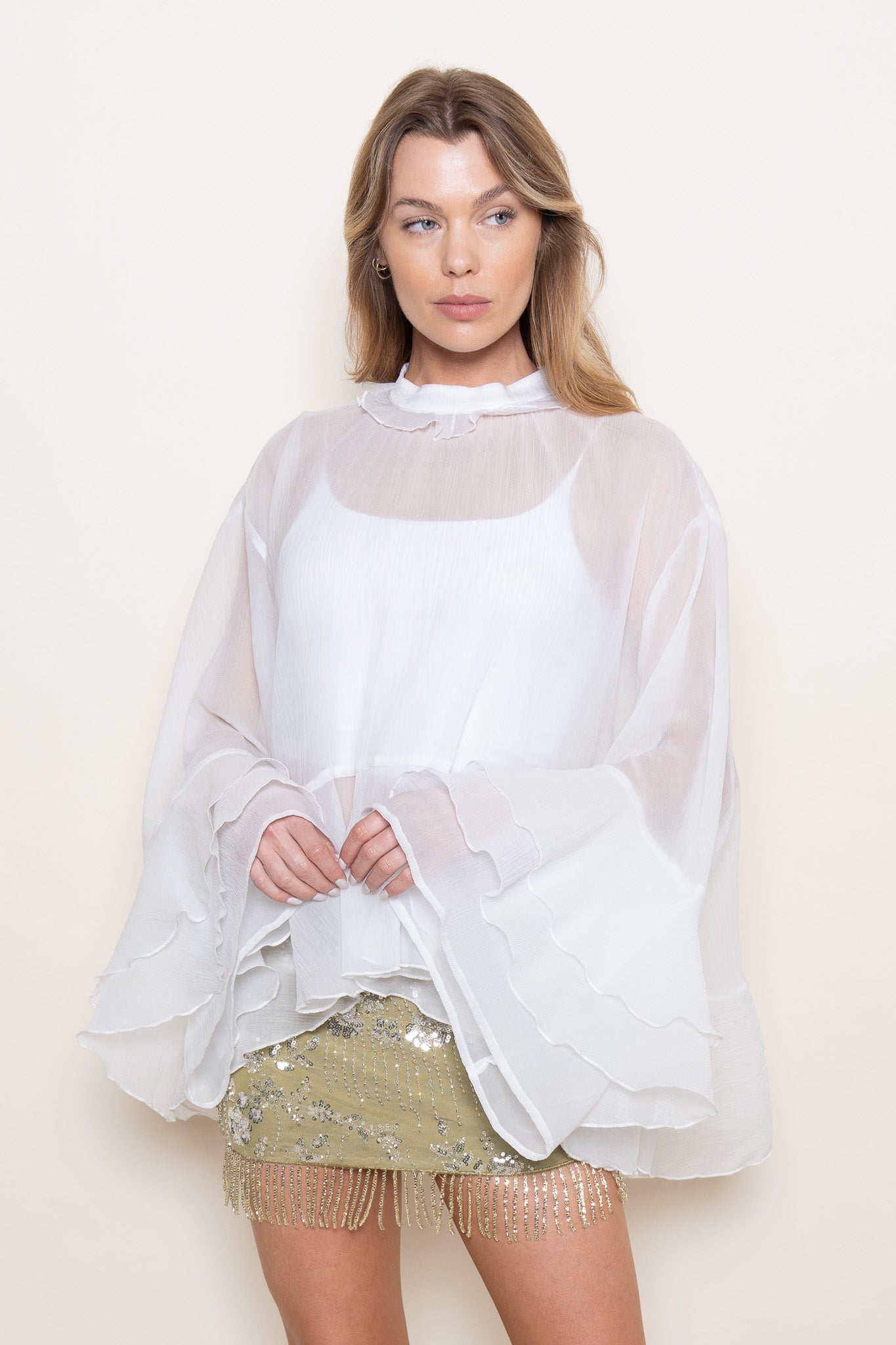 トップス roughlow airy fringe sheer tops(mint) roughlow airy fringe sheer tops(mint)