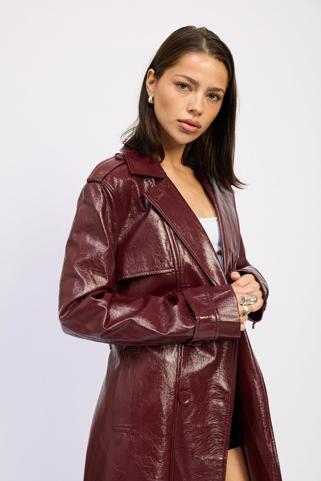Faux Leather Trench Coat