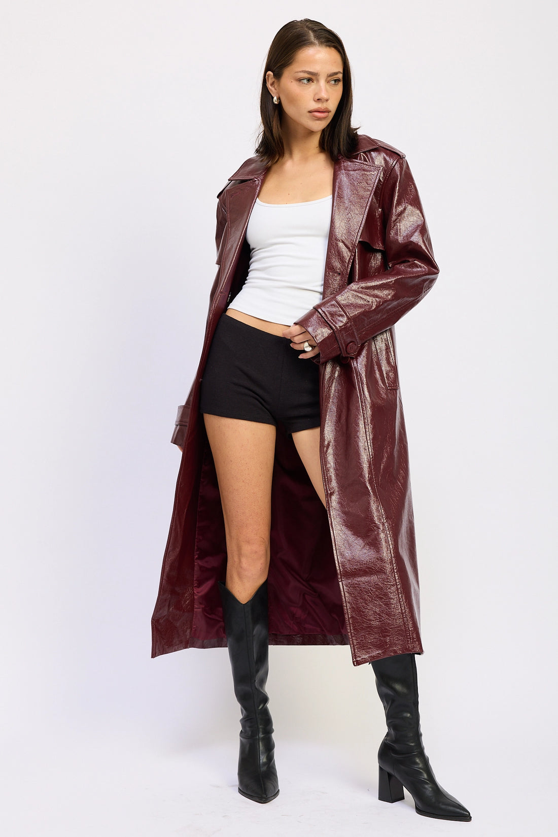 Faux Leather Trench Coat