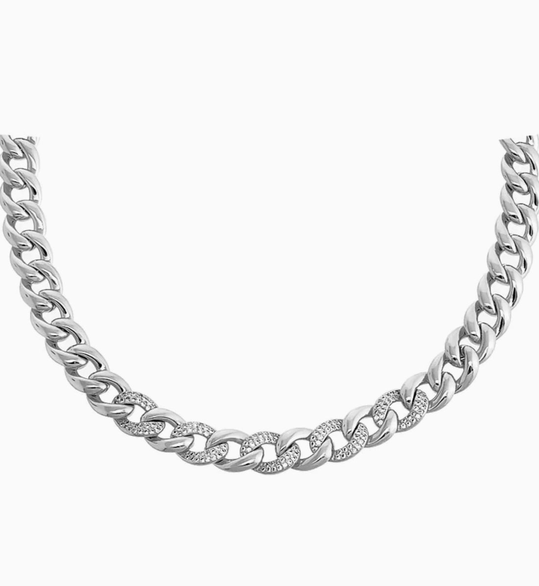 Solid/Pavé Chunky Cuban Link Necklace- Silver