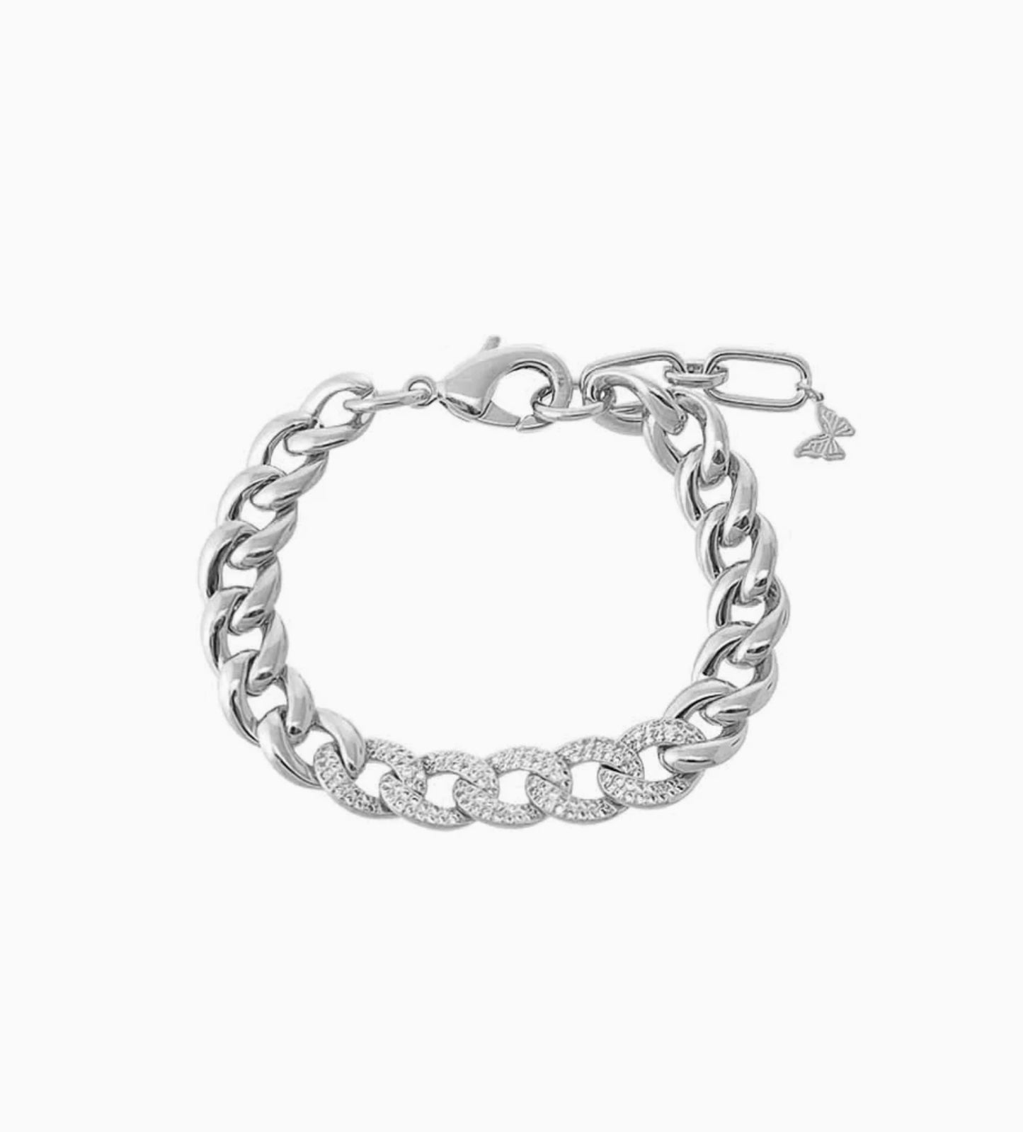 Pave Accented Chunky Cuban Link Bracelet- Silver