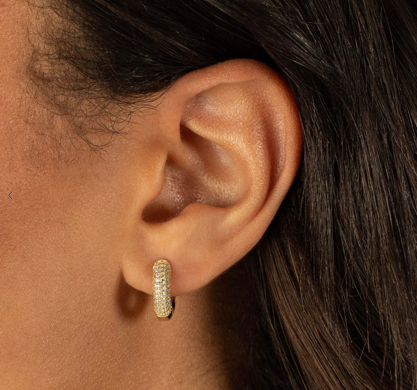 Mini Chunky Pavé Huggie Earring- Gold