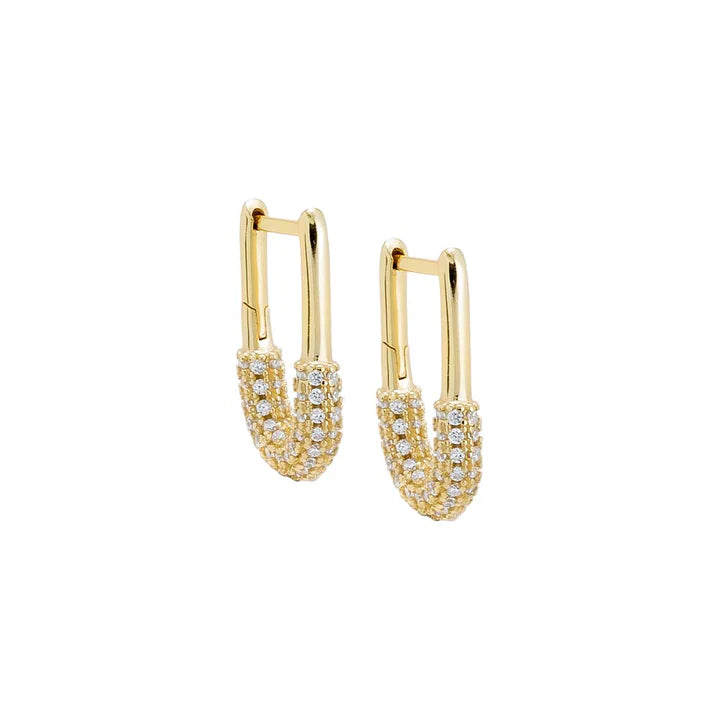 Gold Solid-Pave Oval Shape Huggie Earring