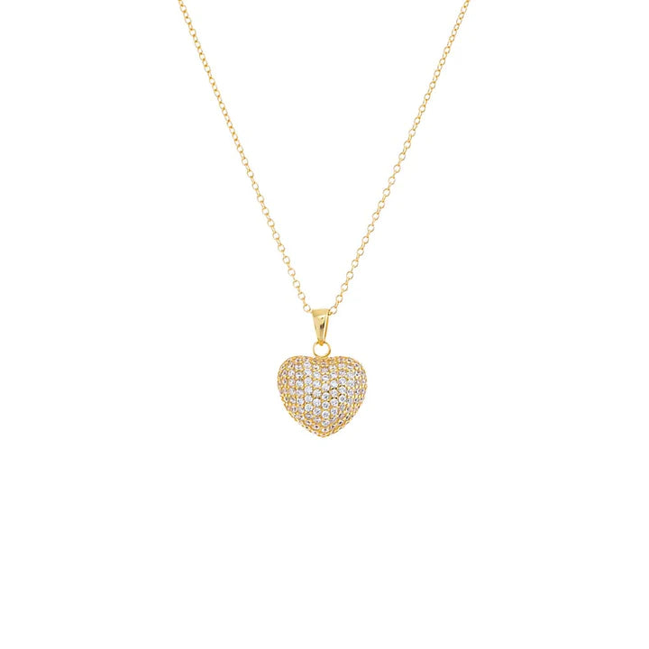Gold Mini Pave Puffy Heart Charm Necklace