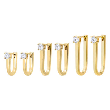 Gold CZ Solitaire Elongated Oval Shape Huggie Earring