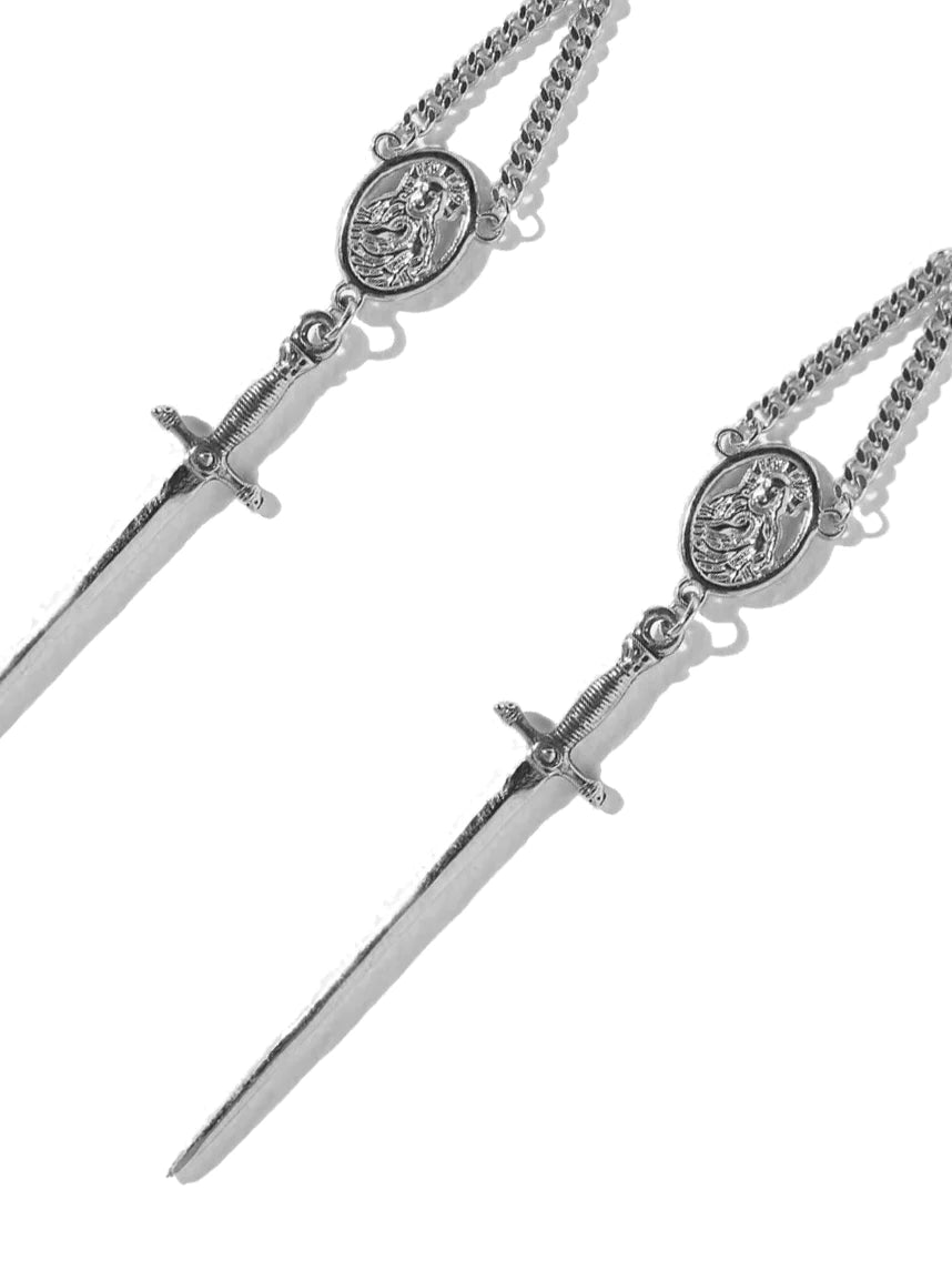 Amparo Rosary Earrings- Silver