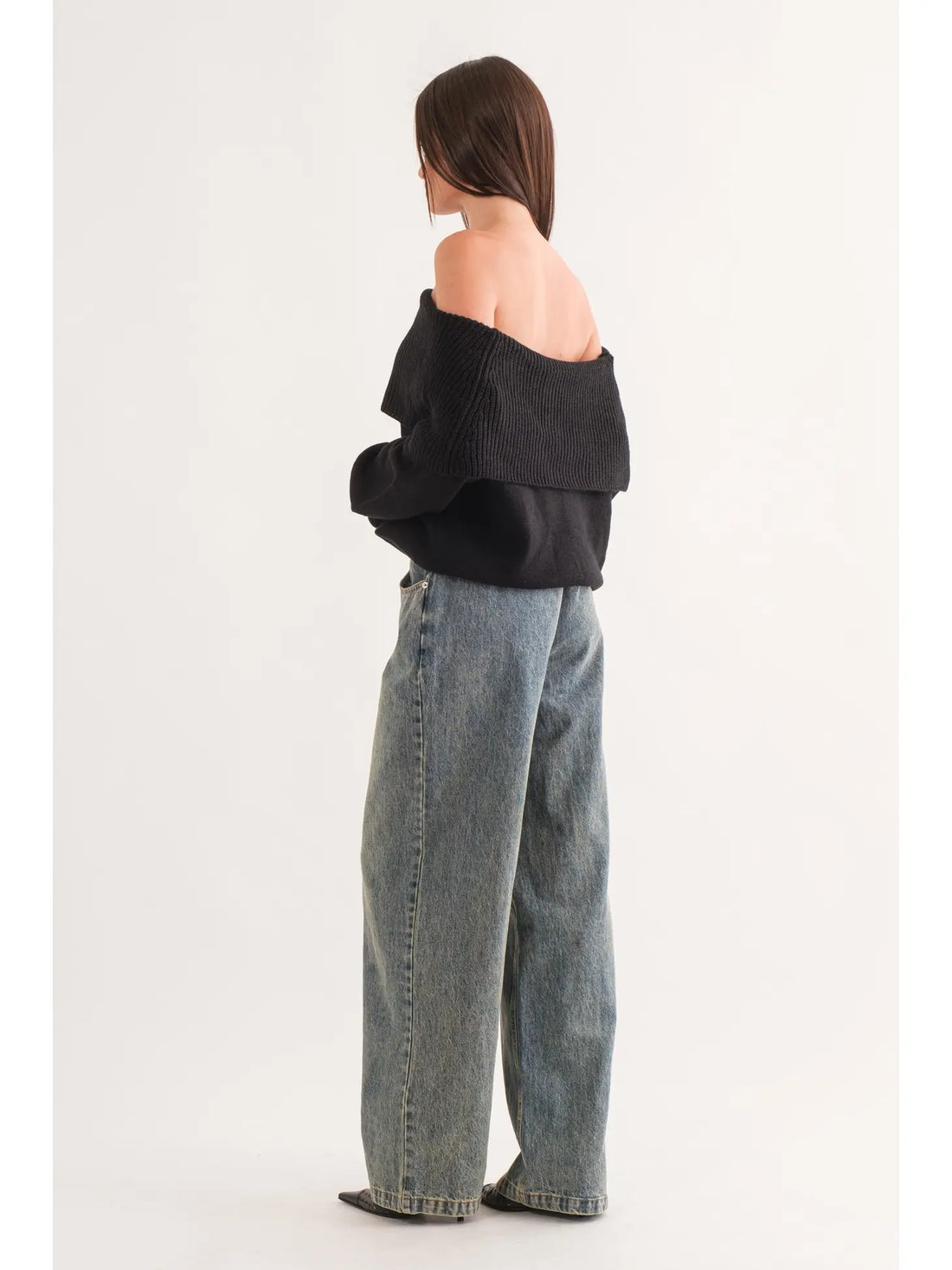 Dawn Off Shoulder Sweater- Black