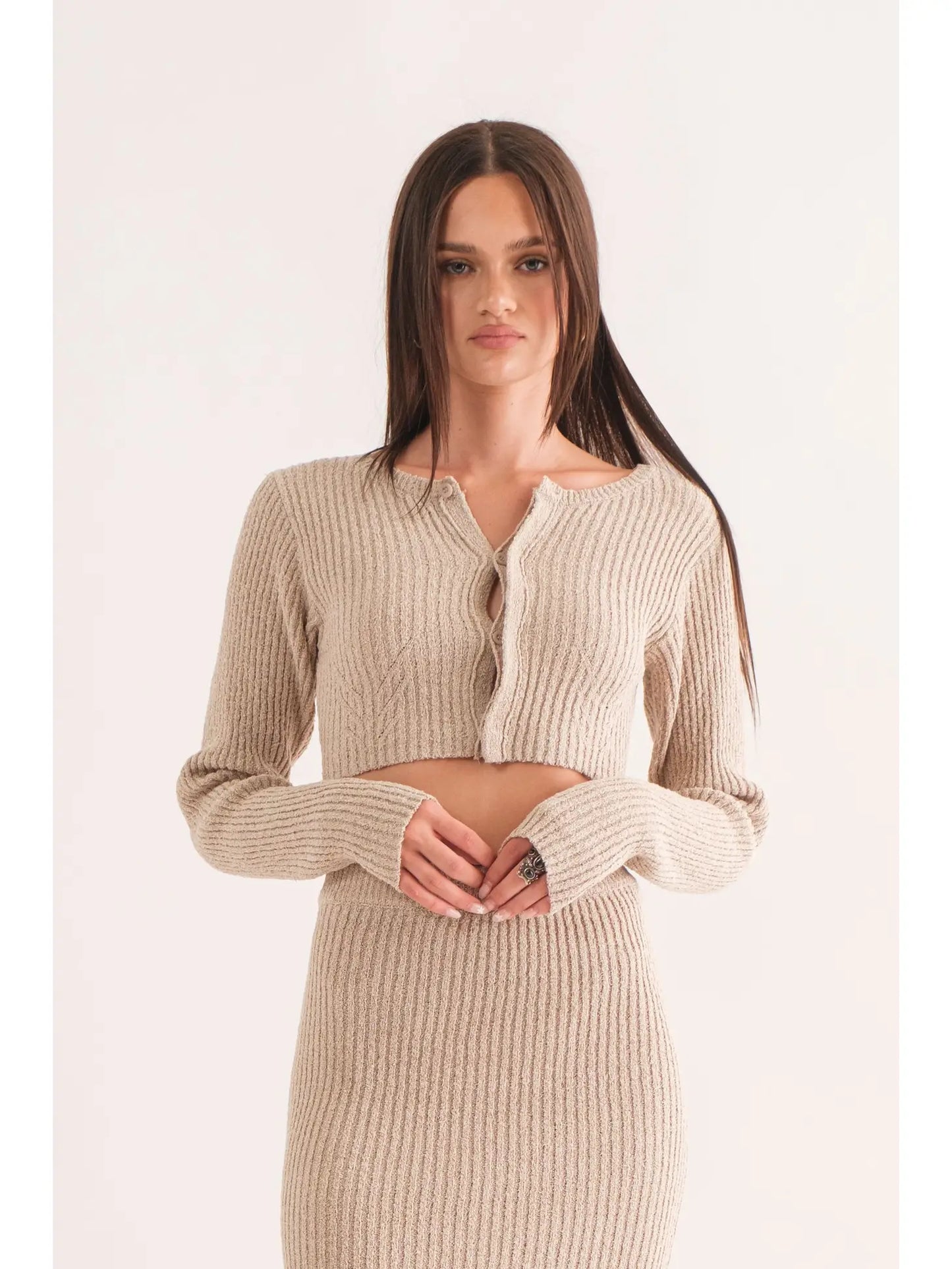 Gaia Long Sleeve Knit Button Up Crop Cardigan