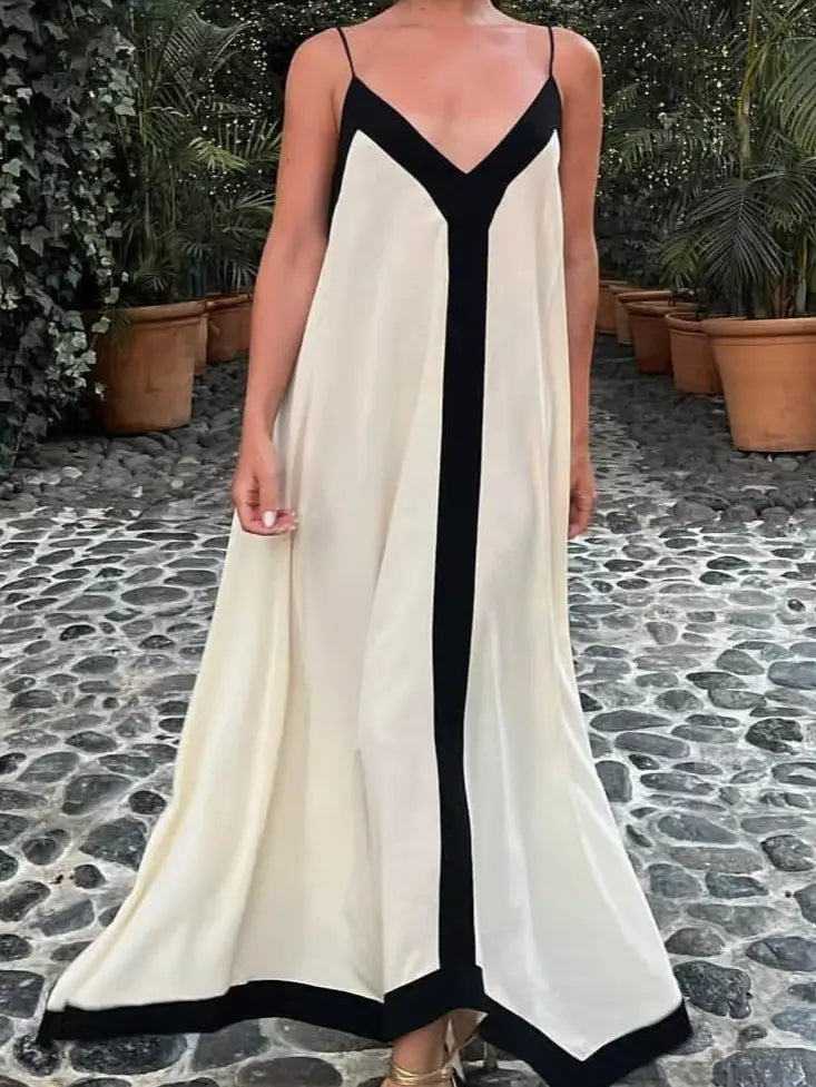 Plunge Classic Black White Contrast Slip Maxi Dress  Dreamgirl Clothes