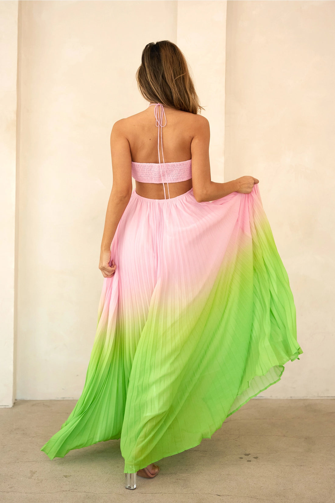 Sweetheart Neck Pleated Maxi Halter Dress