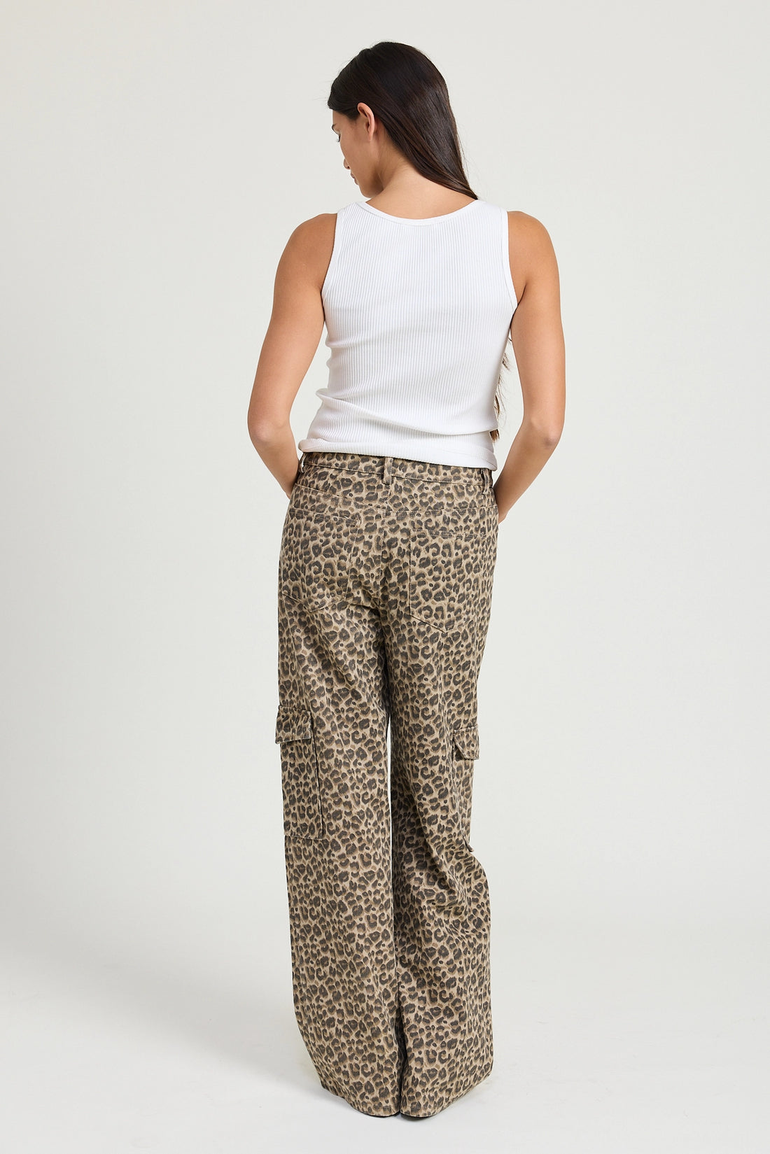 Mid Rise Wide Cargo Pants- Leopard