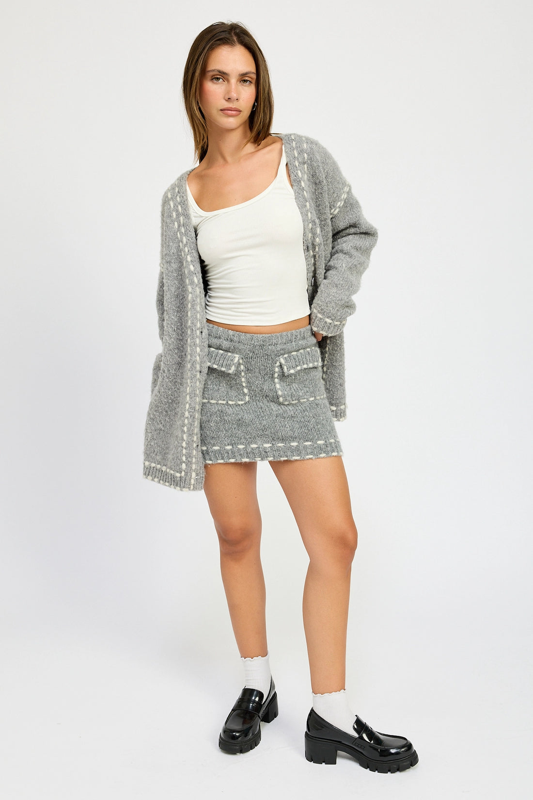 Knit Mini Skirt with Contrasted Stitching