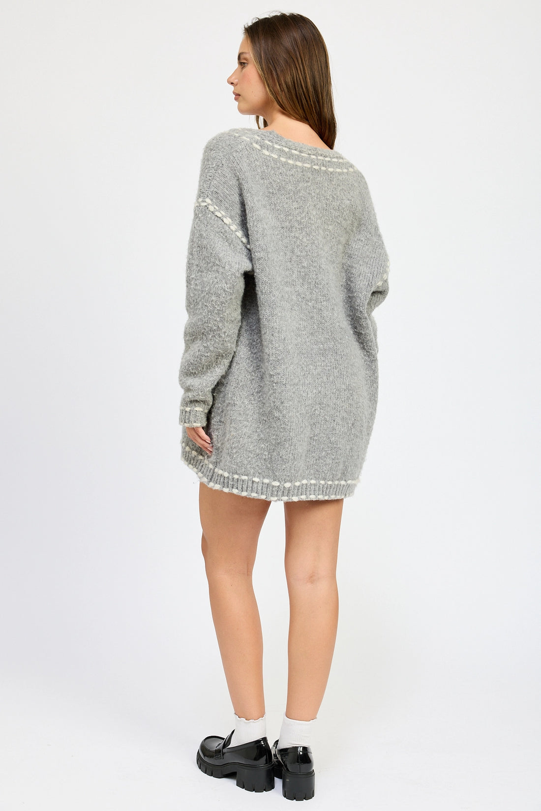 Oversized Cardigan with Contrasted Stitch