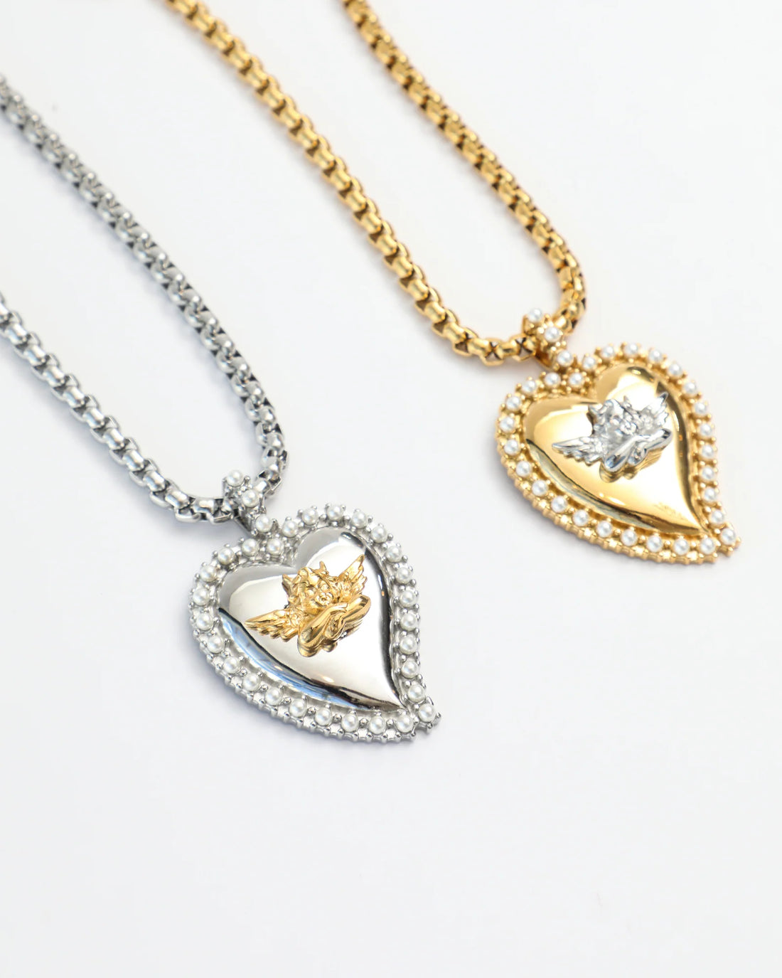 Pearl Heart Gold Logo Necklace