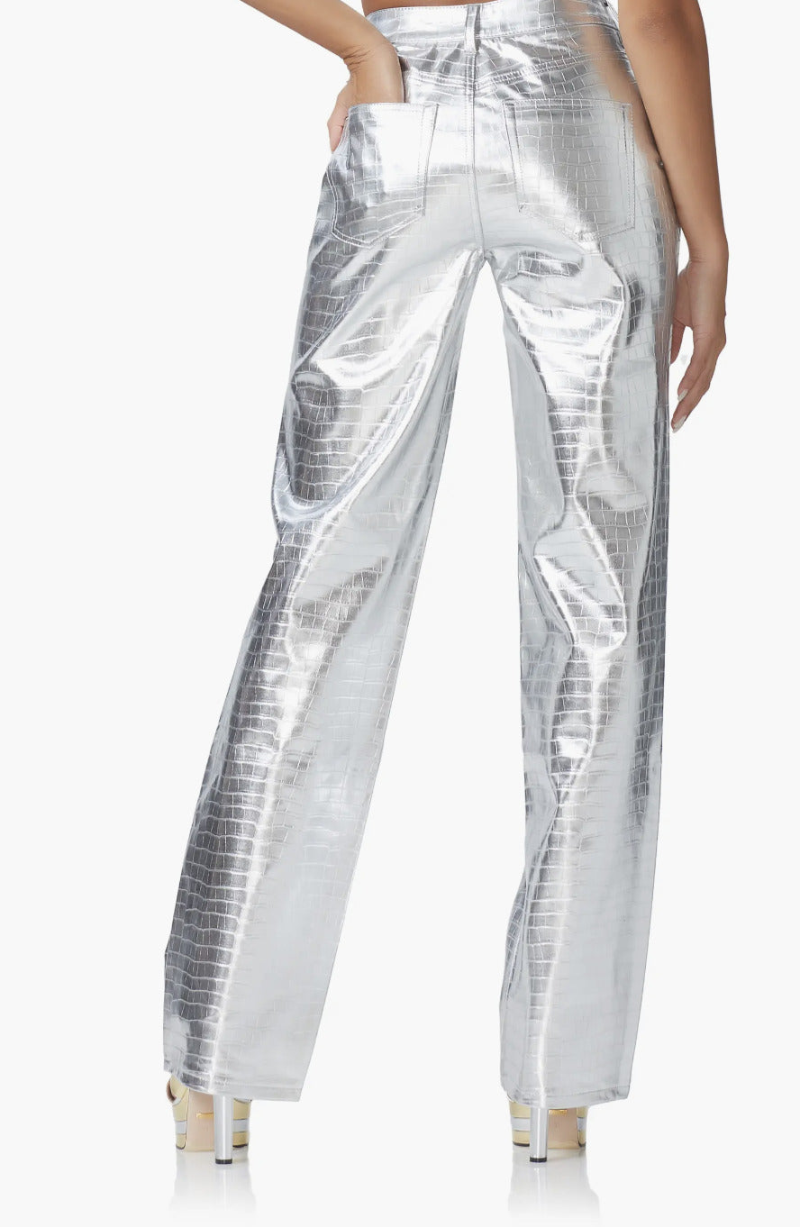 Marshall Croc Embossed Metallic Faux Leather Pants