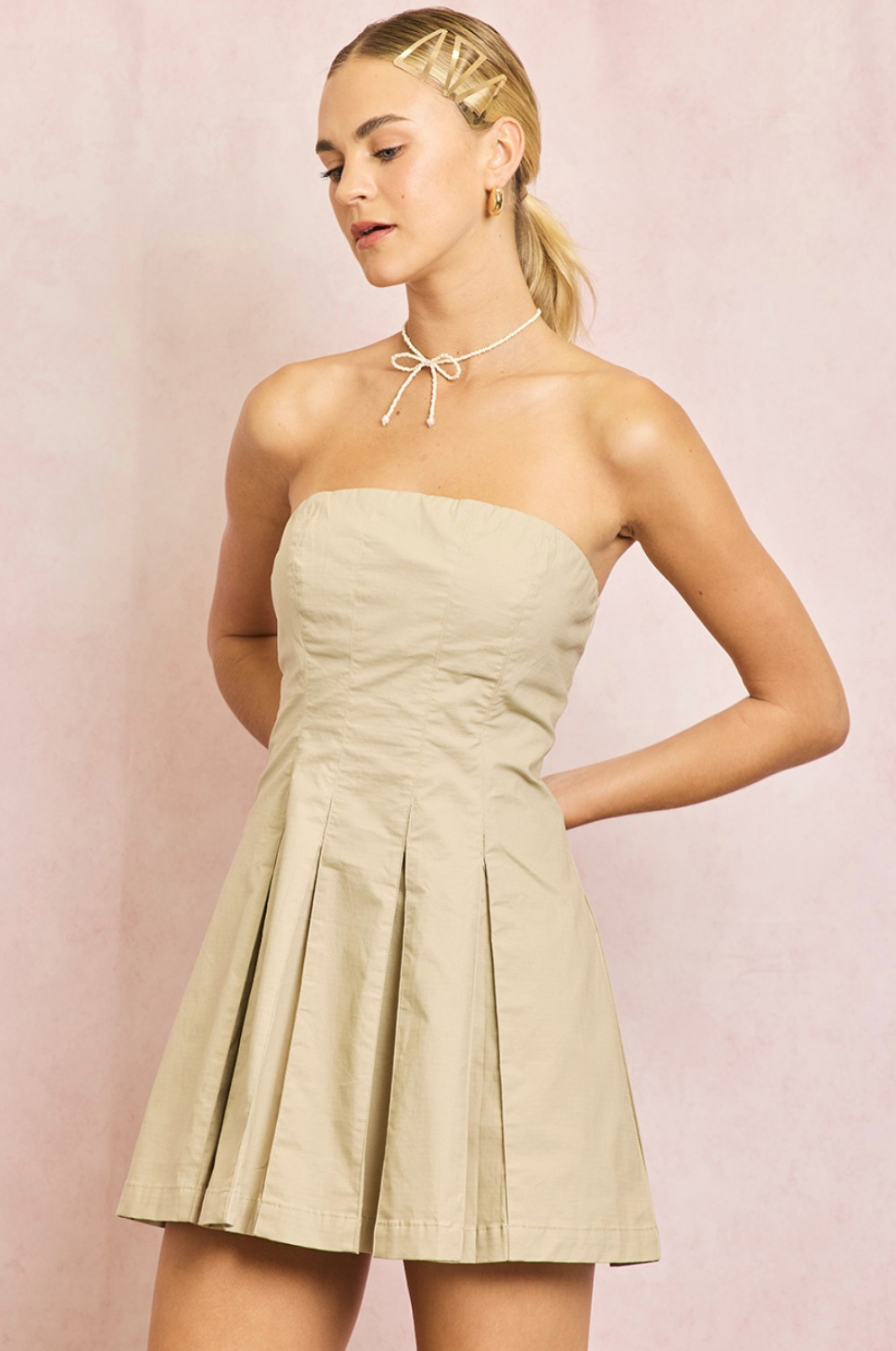 Cotton Sleeveless Pleat Dress