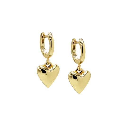 Gold Solid Puffy Heart Huggie Earring