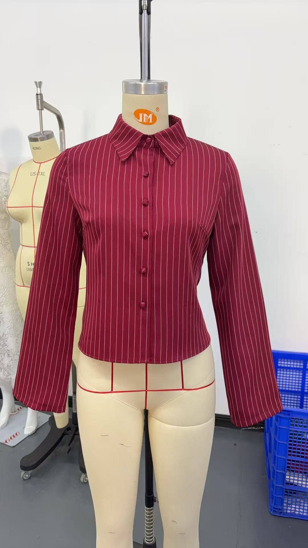 Casual Striped Shirt: Gray / Missy / L