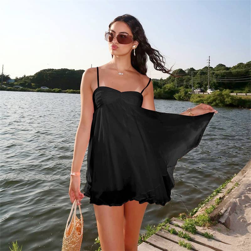 Chic Chiffon Cami Dress: Black / Missy / L