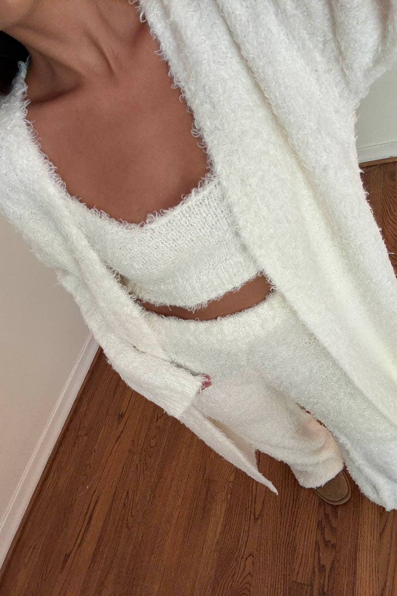Knit Bralette & Cardigan w/Pants: White / M