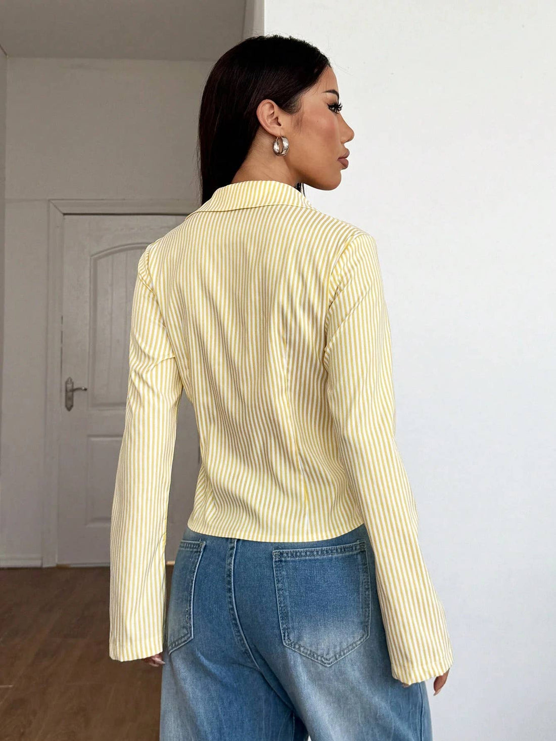 Casual Striped Shirt: Gray / Missy / L