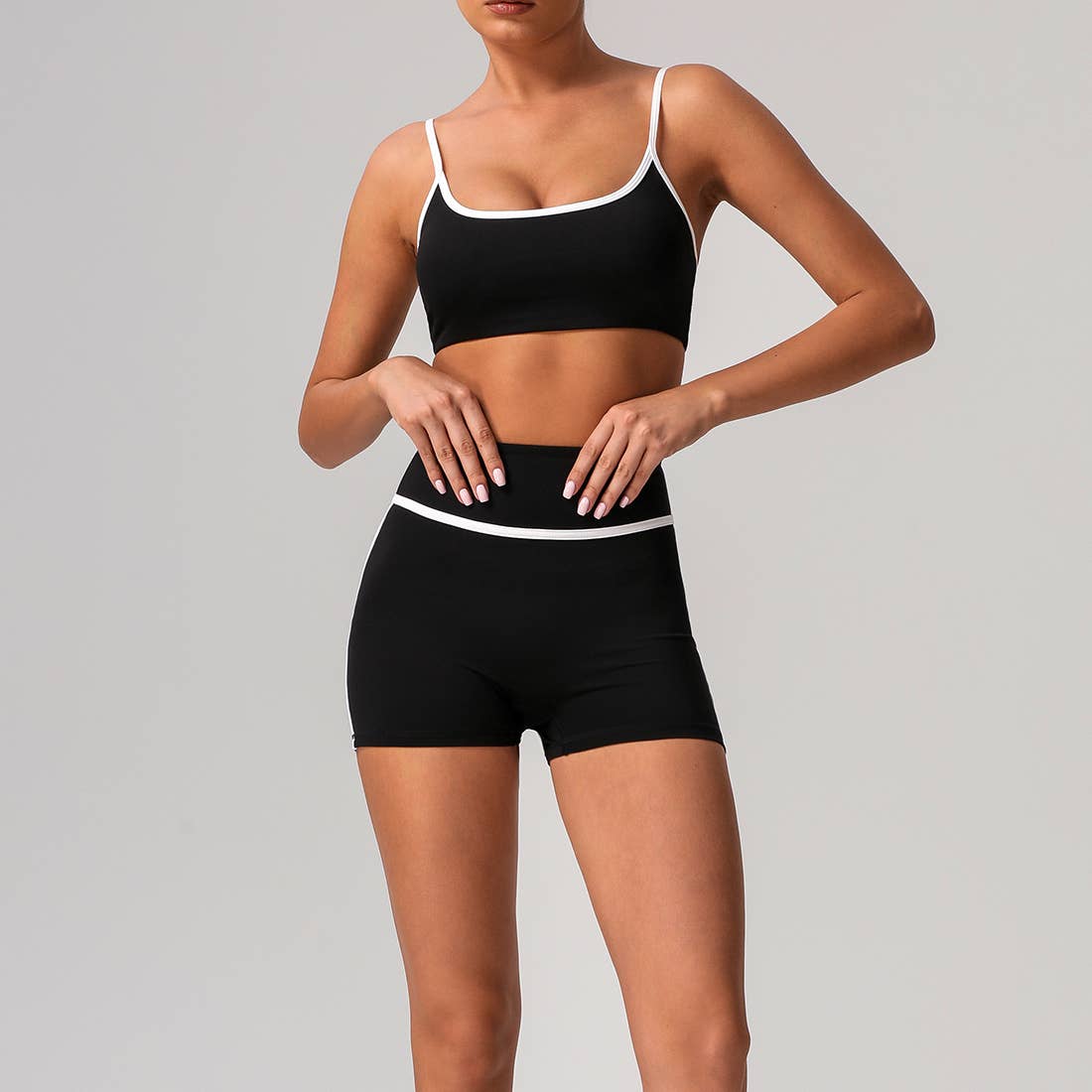 Women Color Block Sport Bra Fitness Shorts 2 Pcs Yoga Set: Blue