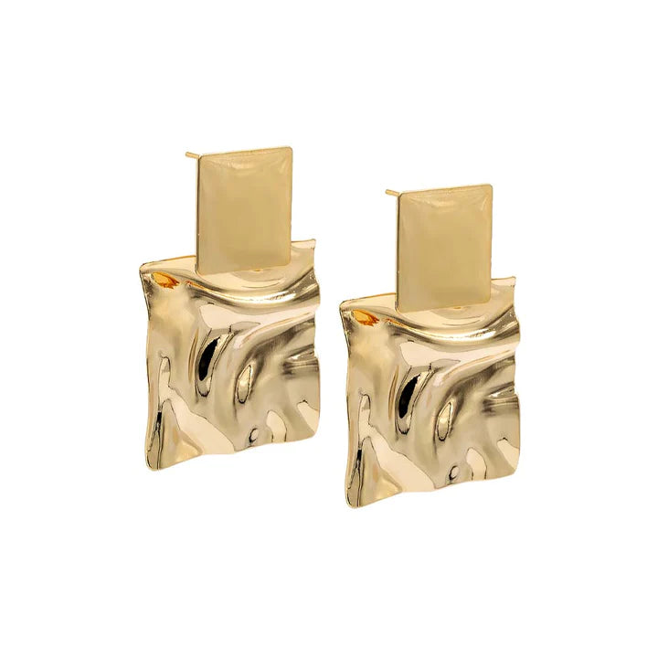 Gold Chunky Fluid Double Square Drop Stud Earring