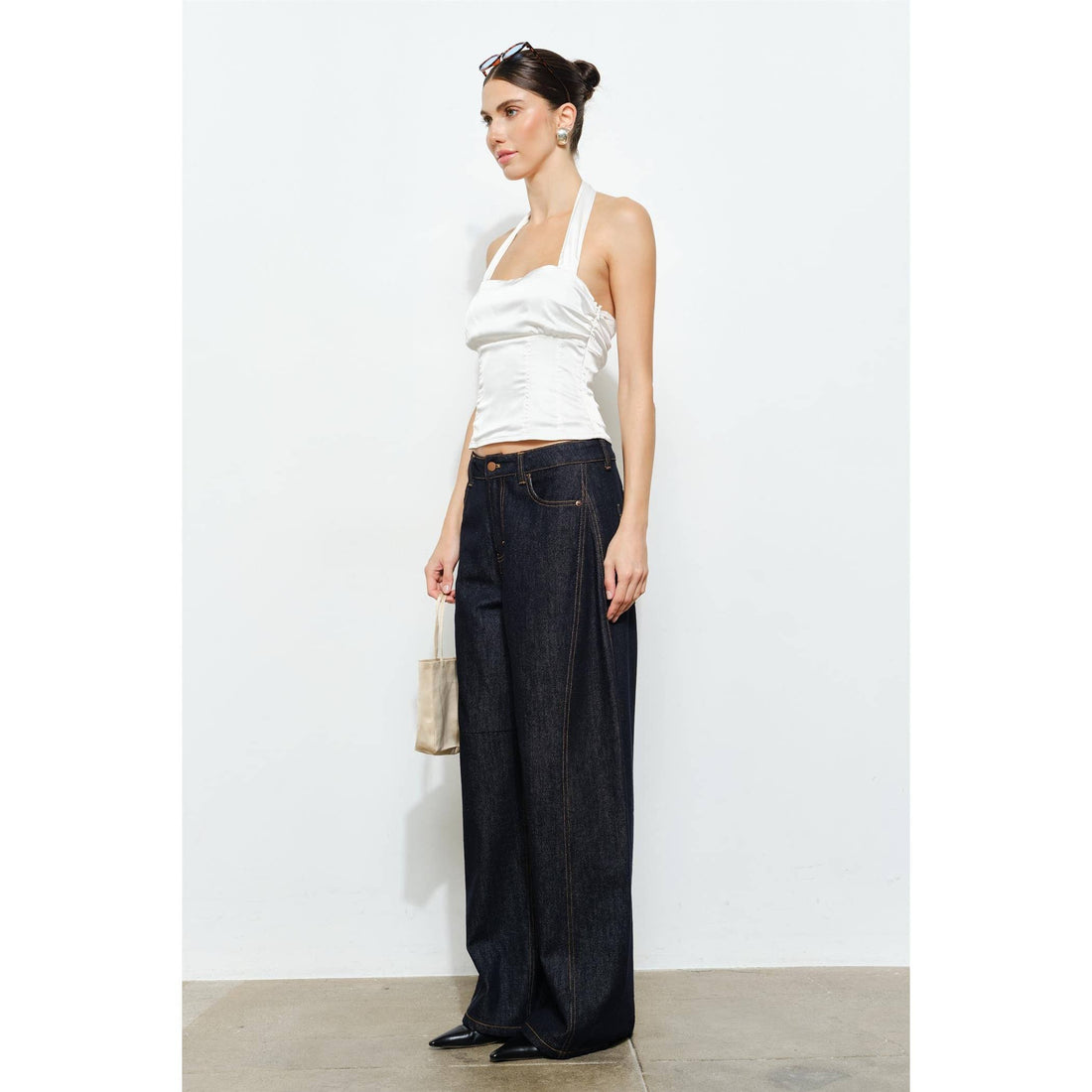 Rowena Satin Halter Top: WHITE / S-M-L(3-2-1)