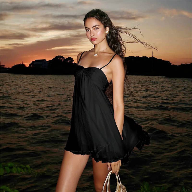Chic Chiffon Cami Dress: Black / Missy / M