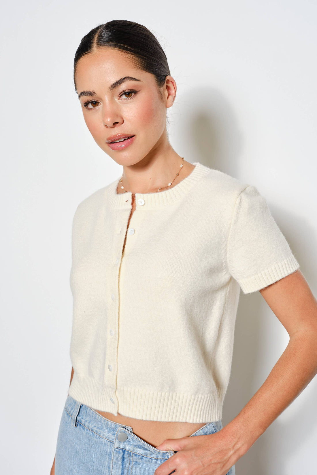 RAVEN SHORT SLEEVE CARDIGAN: Ivory